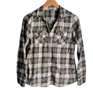 Eddie Bauer | Green Purple Plaid Flannel Shirt size Medium
